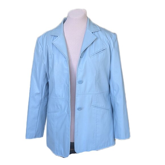 Blue Faux Leather Jacket - Picture 2 of 6